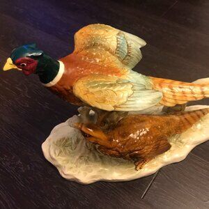 Antique Porcelain Sculpture - Male & Female Pheasant Circa 1965 - by J. Stewart